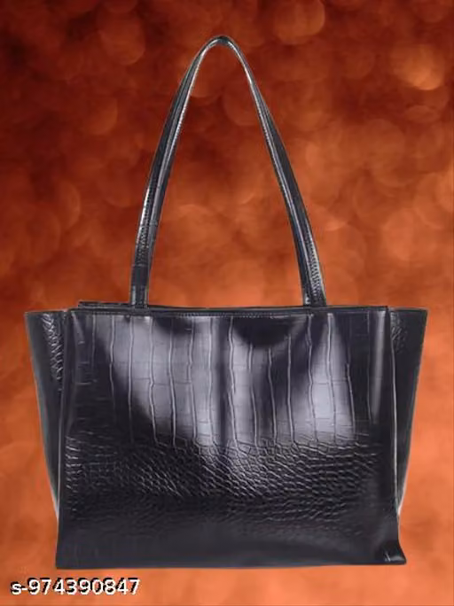 Croco Embossed Tote Bag, Faux Leather, Shoulder Handbag for Women (black)