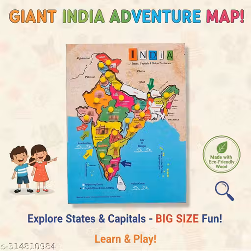 India Map Wooden Puzzle | States & Capitals Learning Toy for Kids