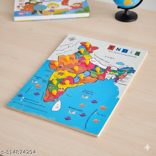 Wooden India Map Puzzle Board | States Capitals & Monuments Learning Toy