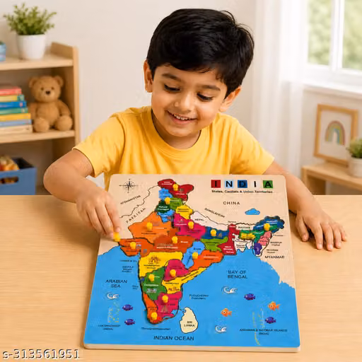 Wooden India Map Puzzle | States Capitals & Monuments Learning Toy