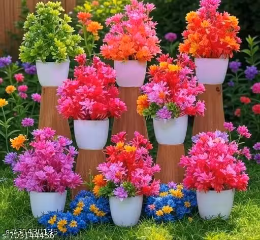 Gamla//flower pot//ghar sjawat//Artificial Flower For Home And Office Decoration Set of 8