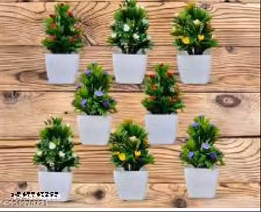 Set of 8 Artificial Plant For Home Decor or Office Décor Also Plant Suitable For Table , Flower & Plant Specially Decor For Bed Room Decorationet Bonsai Wild Artificial Plant with Pot