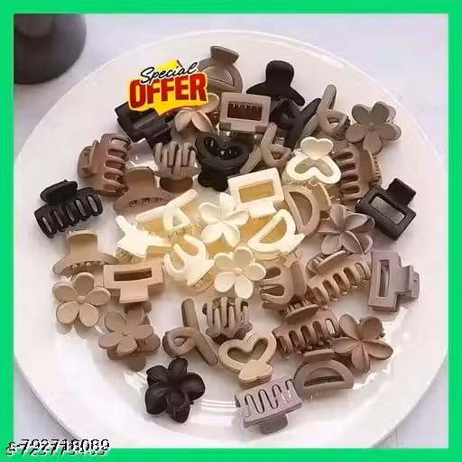 RASHA Pack of 8 Pcs Matte Coffee Mix Design Cute Fancy Stylish Clutcher Juttu clipu Hair clips and claw for kids girls and women