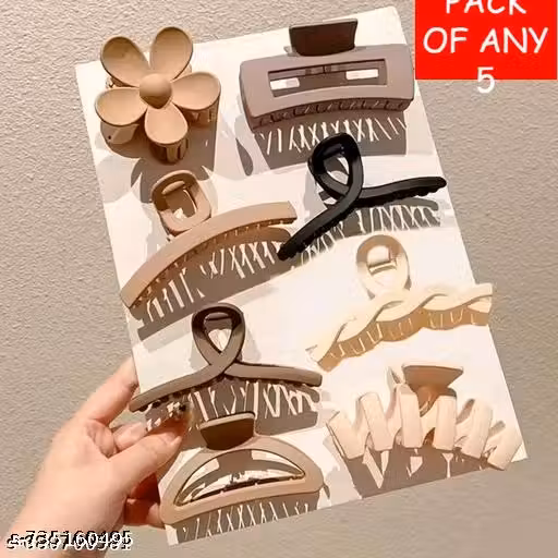 RASHA 5 pcs Set Matte Hair Claw Clip Different Size Design of Hair Clutcher Combo for Women and Girls