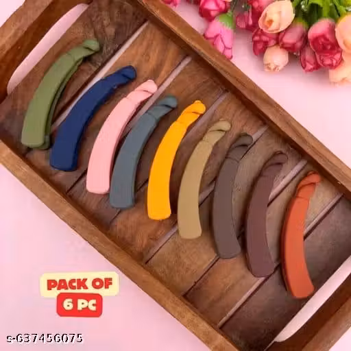 RASHA banana clips matte multicolour small pack of 6 Black color Plastic For Girls and Women