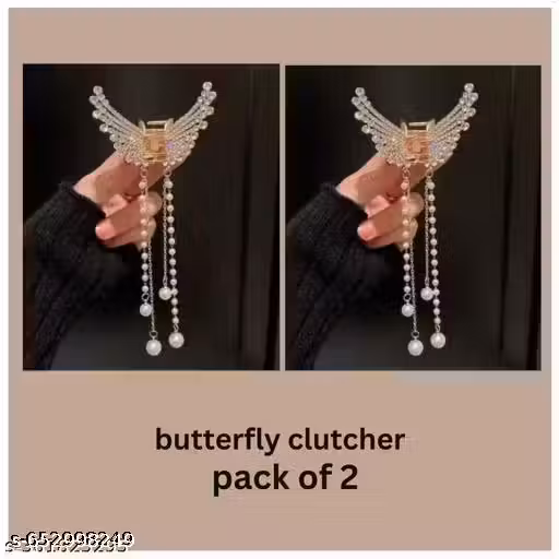 RASHA Pack of 2 for womens and girls hair clutcher with latkan golden