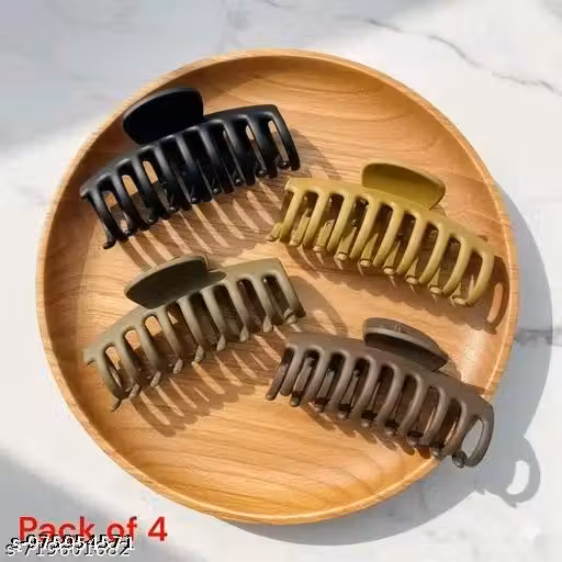 RASHA Hair claw matte big thick hair accessory anti slip clutcher for girls and women pack of 4