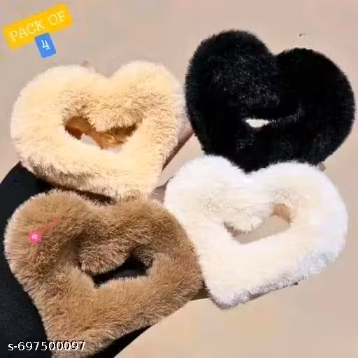 RASHA 4 PCS Heart Shaped Plush Clip, Plush Hair Clips for Thick and Thin Hair, Faux Fur Hair Claw Clips Plush Hair Catch Barrette Jaw Clamp, Fluffy Plush Hair Claw Clips for Women and Girls