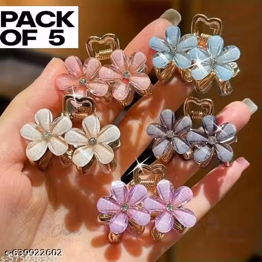 RASHA 5 pcs Multicolor Crystal Flower Shape Hair Clip Mini Hair Accessories For Girls Princess Hairpins