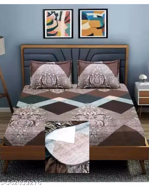 Poure Cotton Super Soft touch All around elastic Fitted Double Bedsheet with two pillow cover