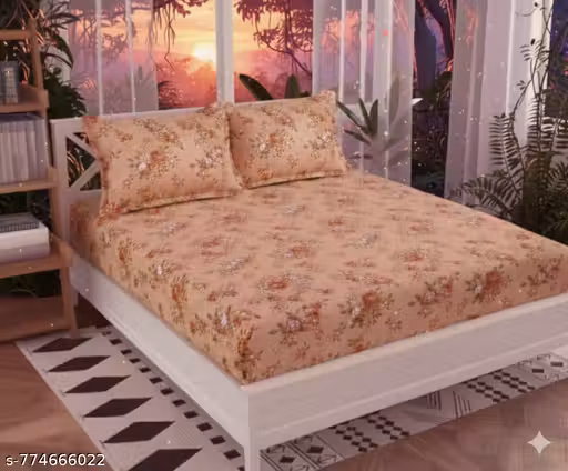 New trending Super Soft touch All around elastic Fitted Double Bedsheet with two pillow cover.