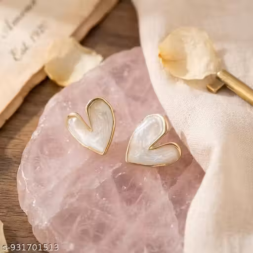 Elegant Heart Shape Pearl Enamel Stud Earrings for Women