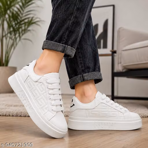 ShoesInn Men's Chunky White Sneakers | Stylish Lace-Up Casual Shoes for Men