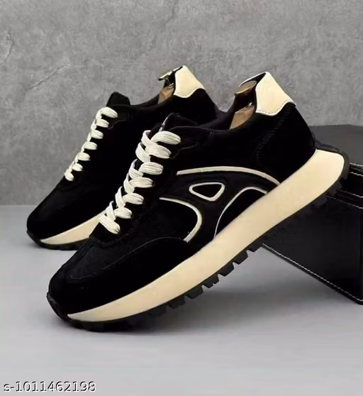 ShoesInn Men's Black Casual Sneakers | Lightweight Lace-Up Walking & Daily Wear Shoes
