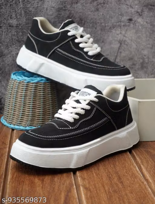 ShoesInn Men's Black Chunky Sneakers | Stylish Lightweight Casual Shoes for Men