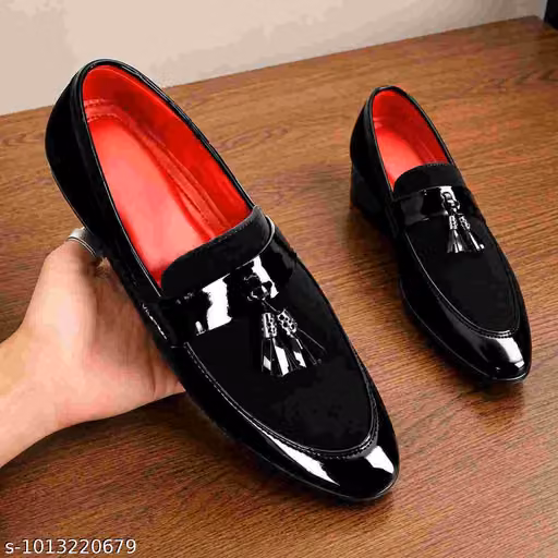 ShoesInn Men's Black Patent Tassel Loafers | Slip-On Formal & Party Wear Shoes