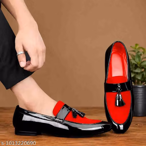 ShoesInn Men Red Patent Finish Tassel Loafers | Slip-On Party & Formal Shoes | Faux Leather Dress Shoes for Office, Wedding & Ethnic Wear