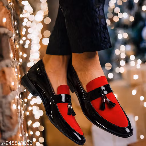 Premium Glossy Patent Finish Tassel Red Party Wear Loafers From ShoesInn