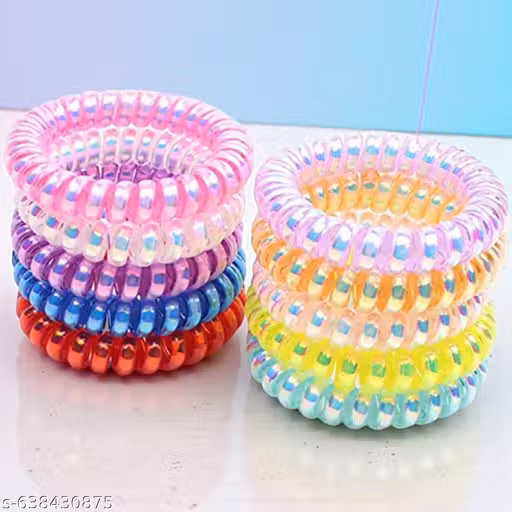 Freebies Multicolor Spiral Hair Rubber Bands for Girls Women Transparent Coil Hair Ties No Damage Elastic Hair Accessories Pack of 10
