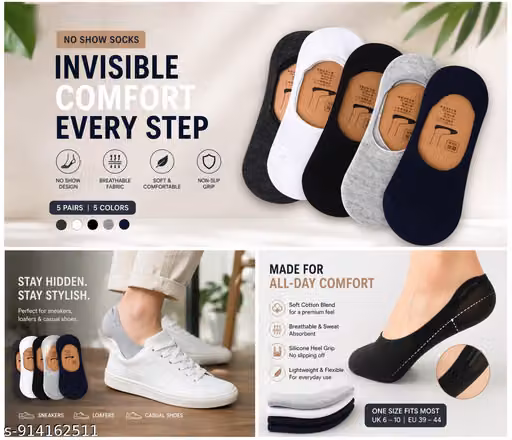 Invisible No Show Socks Anti Slip Cotton Low Cut (Pack of 3) Unisex Comfortable Daily Wear