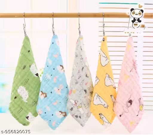 2 pcs Muslin Cotton Printed Face Towels for Newborn Baby Extra Soft Hankies Reusable Napkins for Infants Toddlers (Pack of 2, Printed)