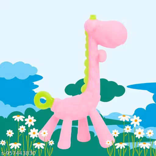 Giraffe Shape Food Grade/BPA Free Silicone Teething Baby Teether/Toy/Teething Stick for Babies (Teether Pink, Pack of 1)