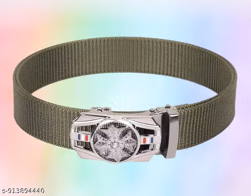 SPR FASHION HUB Men’s Nylon Green Silver Auto Lock Buckle Belt Size (Waist Size 26 to 34)