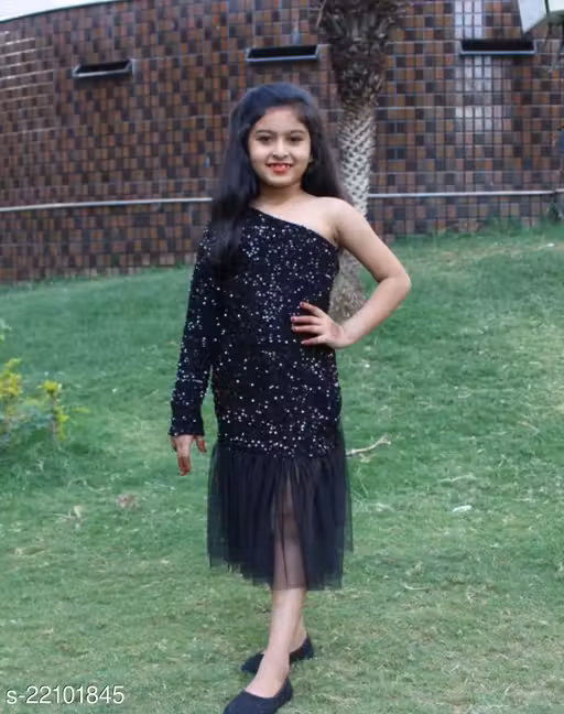 Girls Black Net Frocks & Dresses Pack Of 1