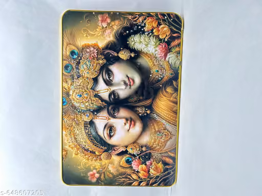 Krishna Wall Painting with Peacock & Flute | Golden Frame Divine Art