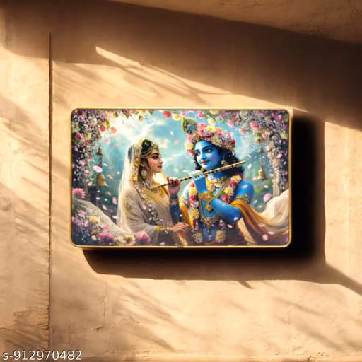 Premium Radha Krishna Wall Painting - Digital Print Religious Frame for Home Decor & Gifting (Gold Border)
