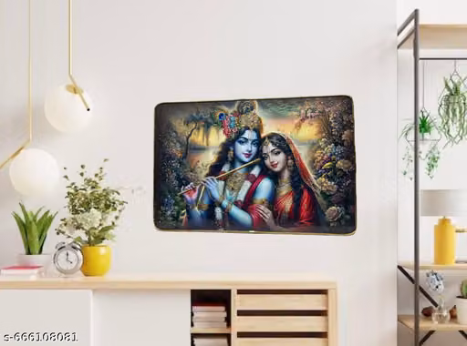 Radha Krishna Premium MULTI COLOURS TRANSPRARENT Stone Frame – 12x18 Inch Spiritual Wall Art