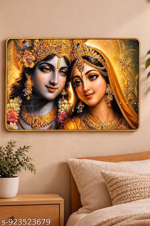 Radha Krishna 3D framed painting, Radha Krishna wall decor for bedroom