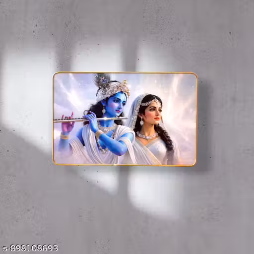 Radha Krishna Moonlight Wall Painting Frame (12x18 Inch) | MDF Wooden Religious Wall Art | Home Decor