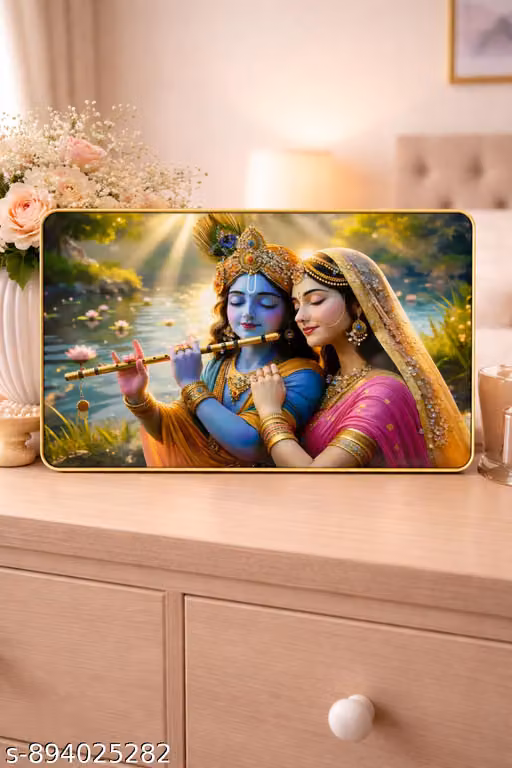 Radha Krishna Wall Painting Frame | Wooden Frame | Home Decor Wall Art (18x12 Inch)