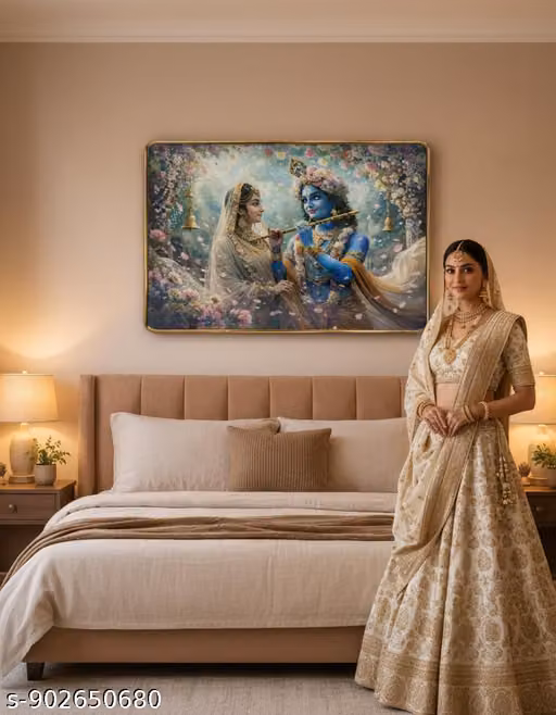 Radha Krishna Premium Wall Painting | Spiritual Canvas Wall Art for Living Room Bedroom Decor size 18/12 inch