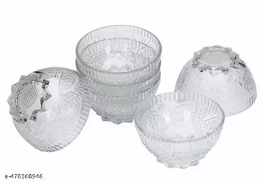 6 set Crystal Snack Bowl SetGlass Candy Bowl serving fruits, candy, Chocolate, Dry-fruits, Deserts, Ice cream, Sweets/White colour/Ice Cream Bowl