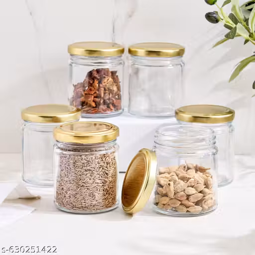 kitchen storage set | glass jar for kitchen | with Rust Free AiTight Golden Lid | 200ml (Pack of 4)