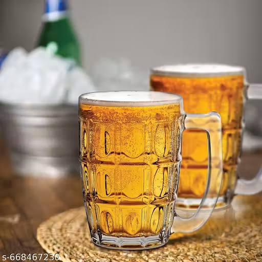 Beer Mug with Handle | Glasses for Beer, Juice | Scratch Resistant & Easy to Clean | Dishwasher Safe Mug | Transparent | Set of 2, 400ml