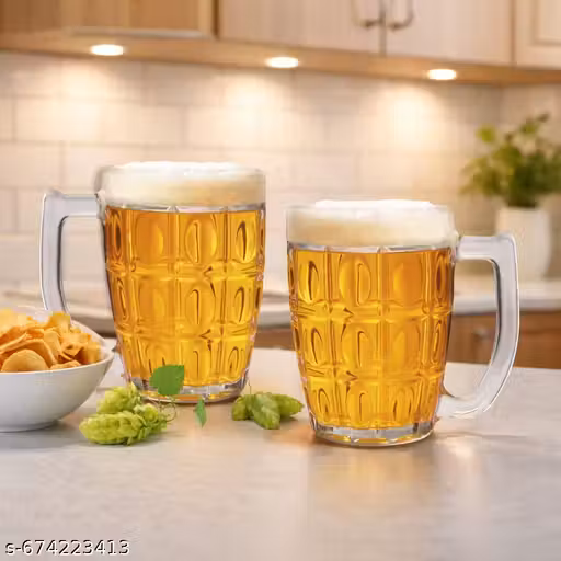 400 ml Executive Beer with Handle | 2 Glasses for Beer, Juice | Scratch Resistant Glass Beer Mug (400 ml)
