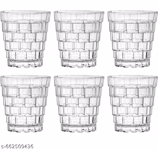 Grid Pattern Whiskey Glass Set of 6 (240ml) Crystal-Clear Rocks Glasses for Scotch, Bourbon, Cocktails - Elegant Design with Heavy Base for Perfect Whiskey Tasting