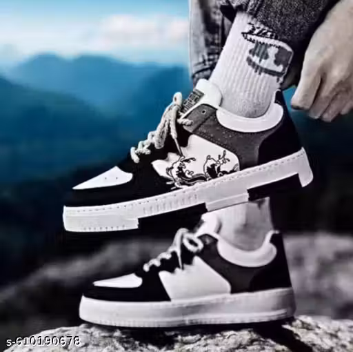 Men's Low-Top Casual Sneakers with Artistic Graphic Panel