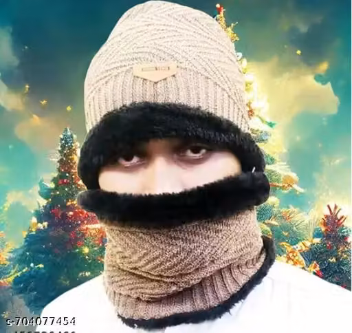 Winter Woolen Cap with Neck Warmer | 2 in 1 Balaclava Cap | Warm Fur Lining