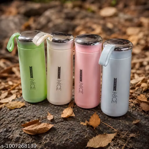 Premium Glass Water Bottle with Protective Plastic Cover | Leak Proof Lid | Reusable Drinking Bottle | Random Color | Office, School, College & Travel | 400 ML