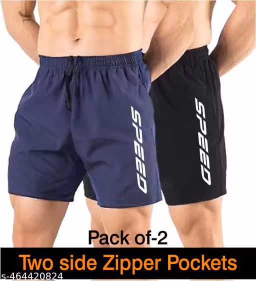 ADSHL Mens 2 Pack Polyester Yoga Short Men Summer Running Gym Sports Shorts | with 2 side Pockets | Shorts for Men