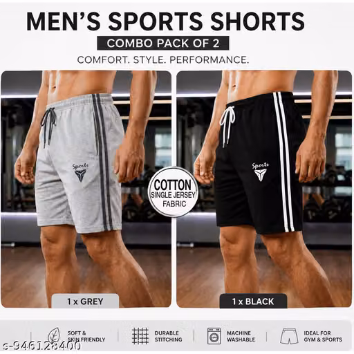 Men’s Cotton Sports Shorts Combo Pack of 2 – Grey & Black