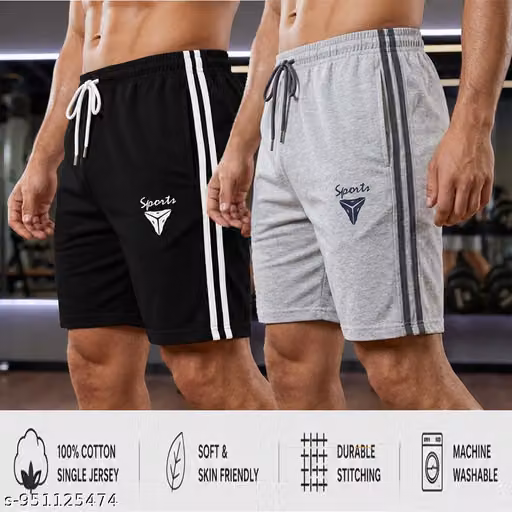 FlexCore Men’s Cotton Sports Shorts Combo Pack (Black & Grey)