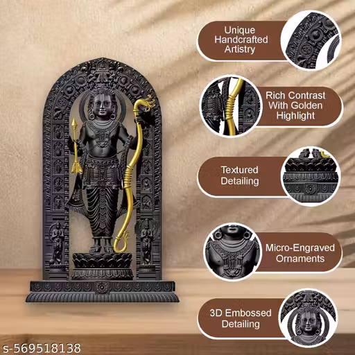 MA 8 Inch Shree Ram Lalla Murti/God Idols/Ayodha's Shree Ram Statue/Home Decor/Decorative Items for Living Room/Office/Show Piece(Black&Gold), Resin, Religious