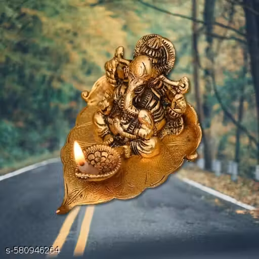 MA Ganesh Idol on Leaf - Lord Ganesha with Diya - Metal Diya for Diwali Decoration Items Home Decorative Gift Puja Gifts Corporate, Diwali Gift Item