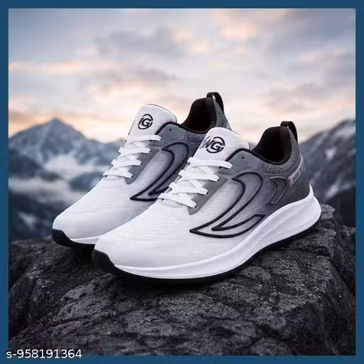 Men's Athletic Sneakers Grey White | Lace-Up Mesh Running Shoes | Sports Footwear for Gym & Outdoor