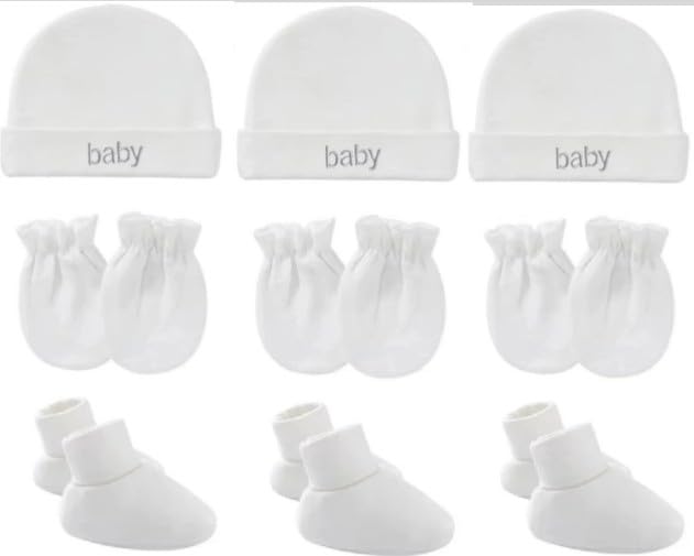New Born Baby Cotton Caps Booties Mittens Combo Set
